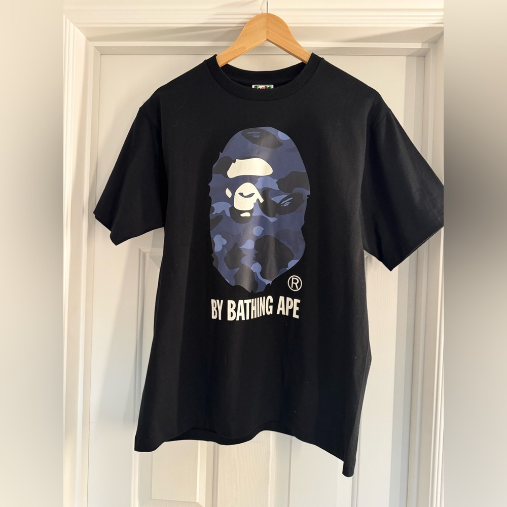 BAPE BLUE CAMO BIG APE HEAD BLACK TEE